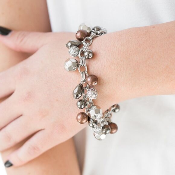 Silver color metal charm bracelet with multi color metal dangles - Picture 1 of 2